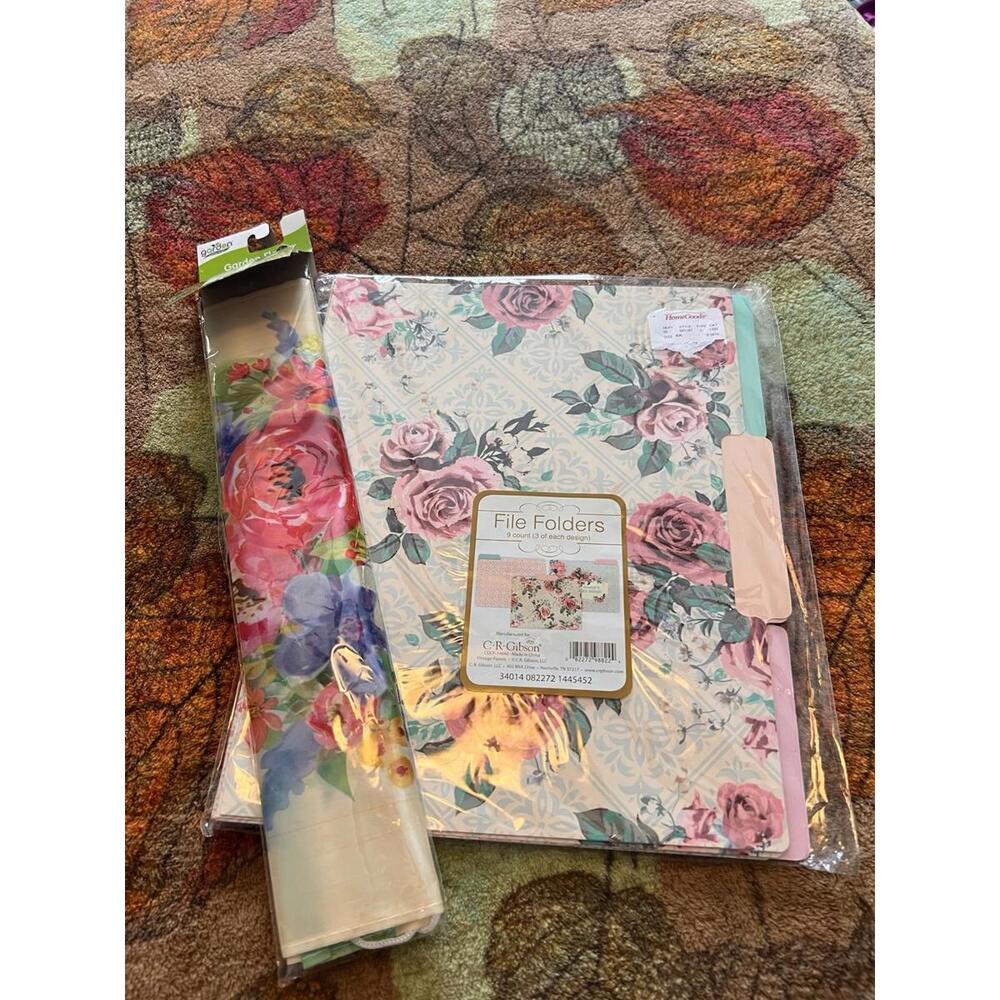 NIB C.R. Gibson Cottagecore Floral‎ File Folders (9) & NIB Garden Flag Set